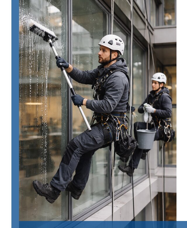 Профессиональная мойка витражей промышленными альпинистами в Златоусте