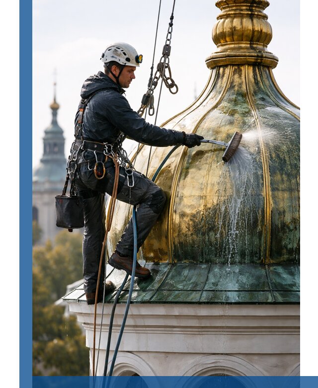 Профессиональная мойка куполов и шпилей высотными альпинистами в Златоусте