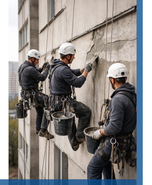 Ремонт бетонных элементов фасада в Златоусте от 2578 р. | ВЫСОТНИК-Злт