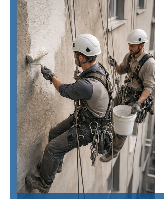 Грунтовка фасада на высоте в Златоусте промышленными альпинистами