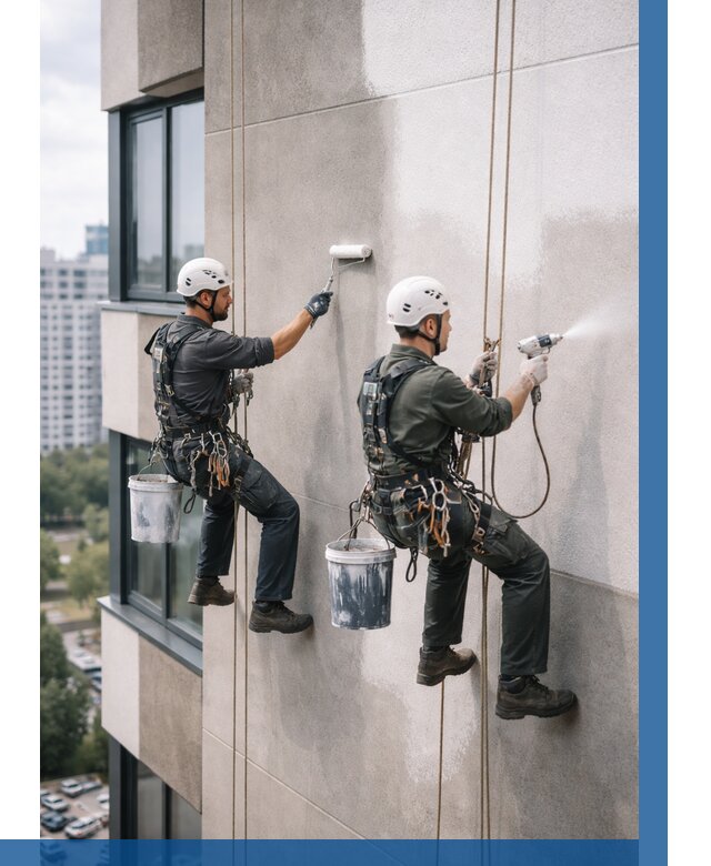 Покраска фасада альпинистами в Златоусте от 309 р. | ВЫСОТНИК-Злт