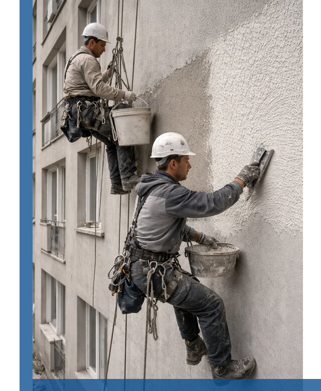 Нанесение декоративной штукатурки короед на фасад в Златоусте