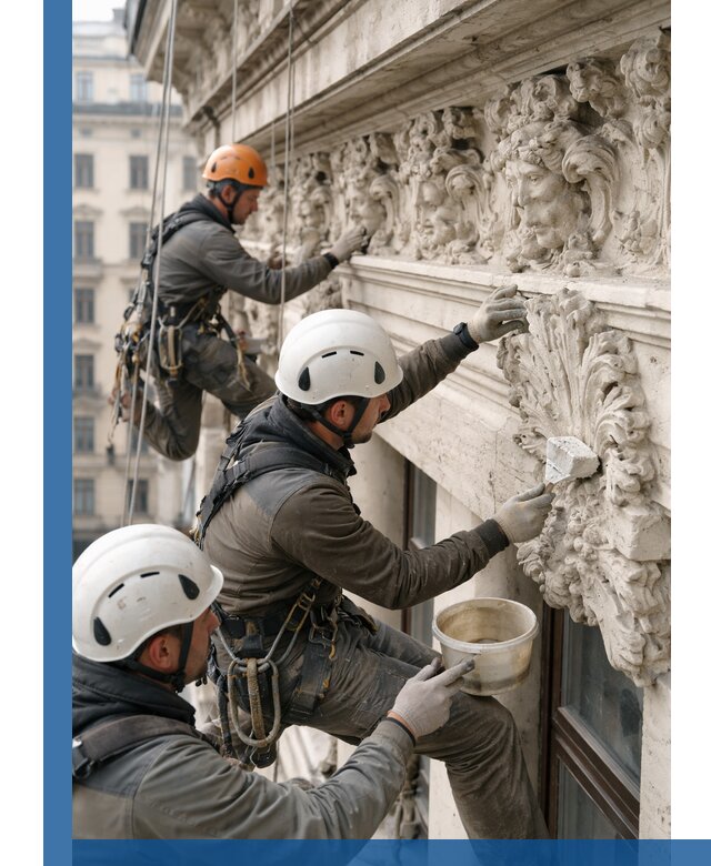 Реставрация фасадной лепнины с высотными работами в Златоусте