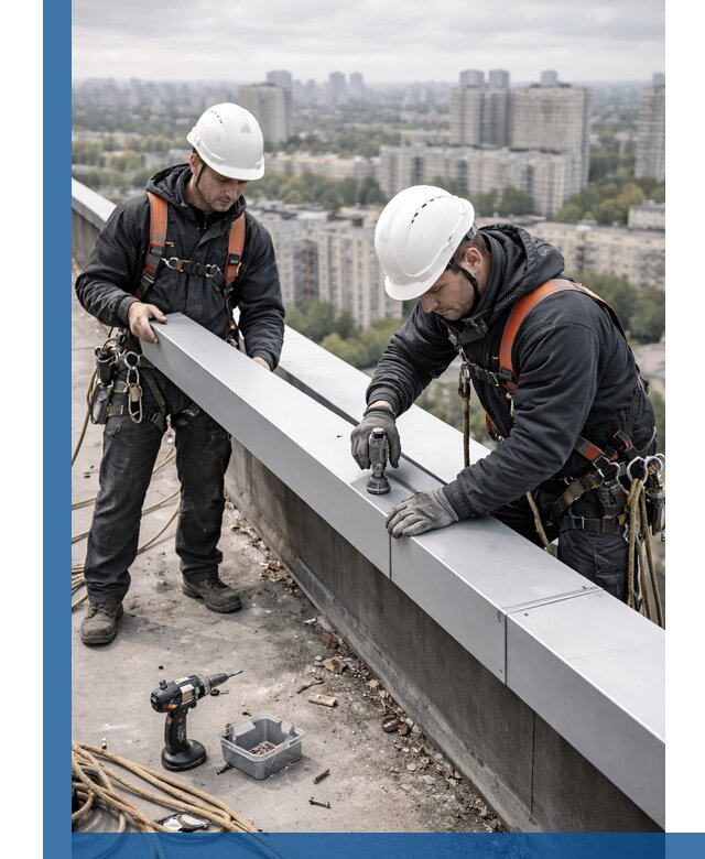 Монтаж парапетных крышек и ограждений кровли в Златоусте