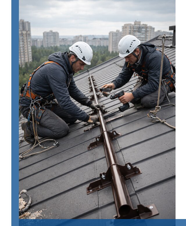 Монтаж снегозадержателей на кровле зданий в Златоусте под ключ