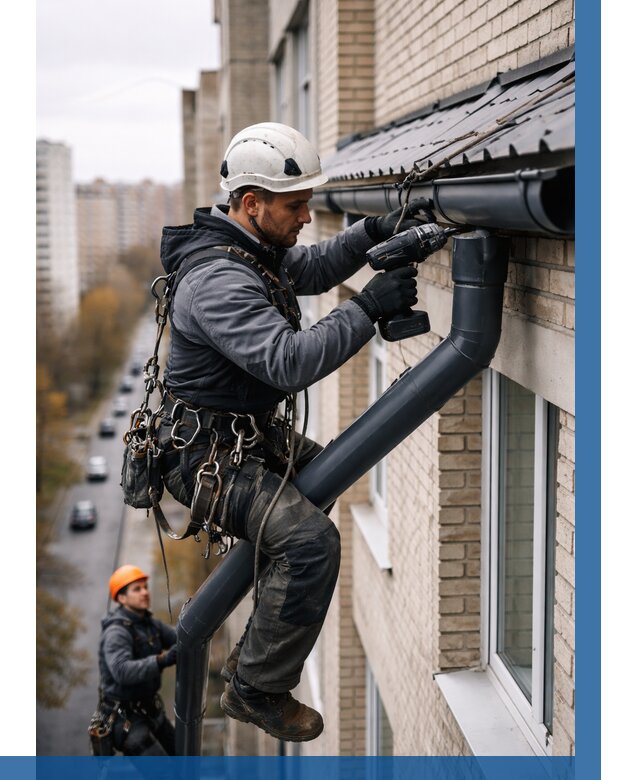 Монтаж водосточной системы на здании в Златоусте от 5155 р. | ВЫСОТНИК-Злт