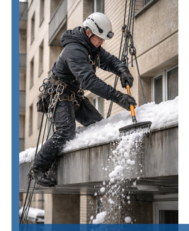 Очистка козырьков от снега в Златоусте круглогодично безопасно