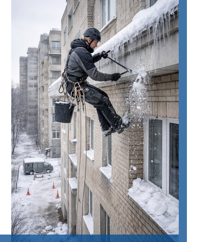 Удаление наледи с карнизов в Златоусте от 361 р. | ВЫСОТНИК-Злт