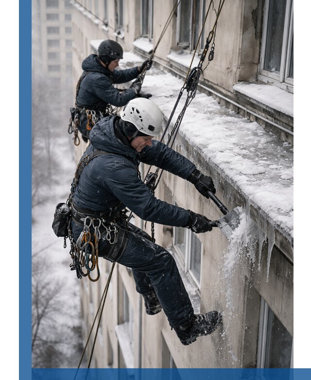 Удаление наледи и сосулек с карнизов в Златоусте профессионально