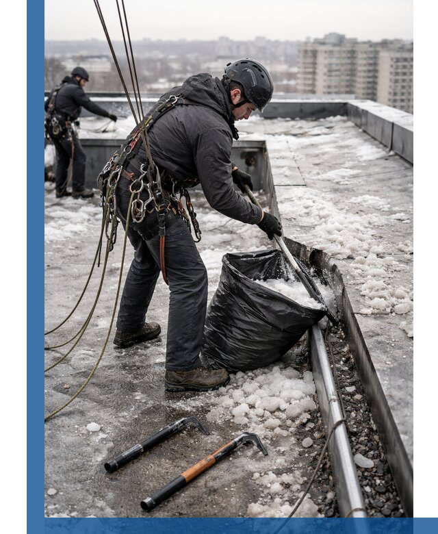 Аварийная очистка кровли в Златоусте от промальпинистов