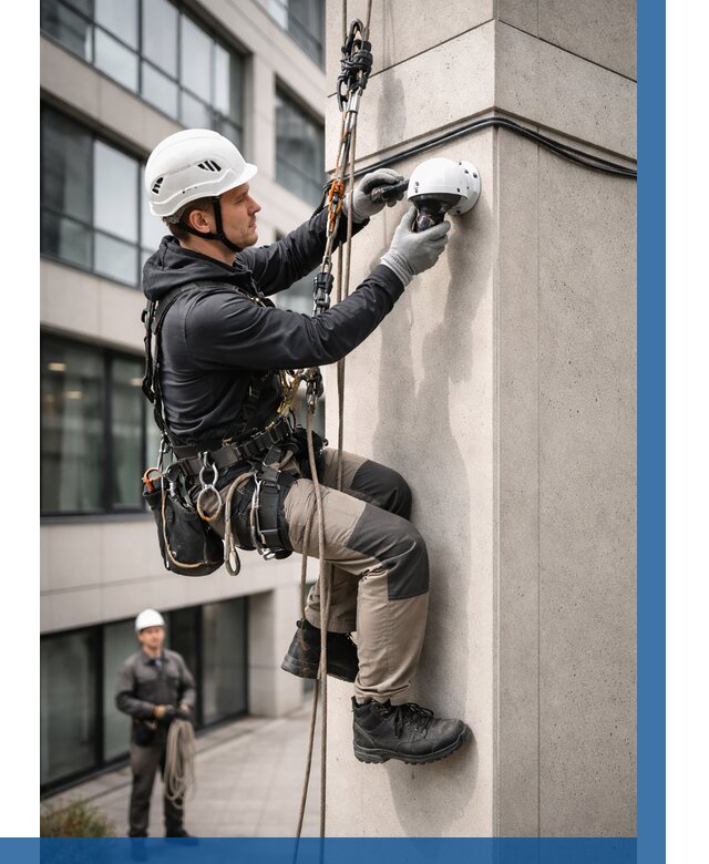 Монтаж камер видеонаблюдения на фасаде в Златоусте от 8764 р.-ВЫСОТНИК-Злт