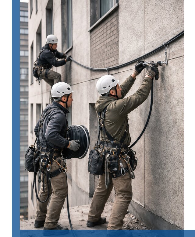 Прокладка кабеля по фасаду в Златоусте, профессиональный монтаж