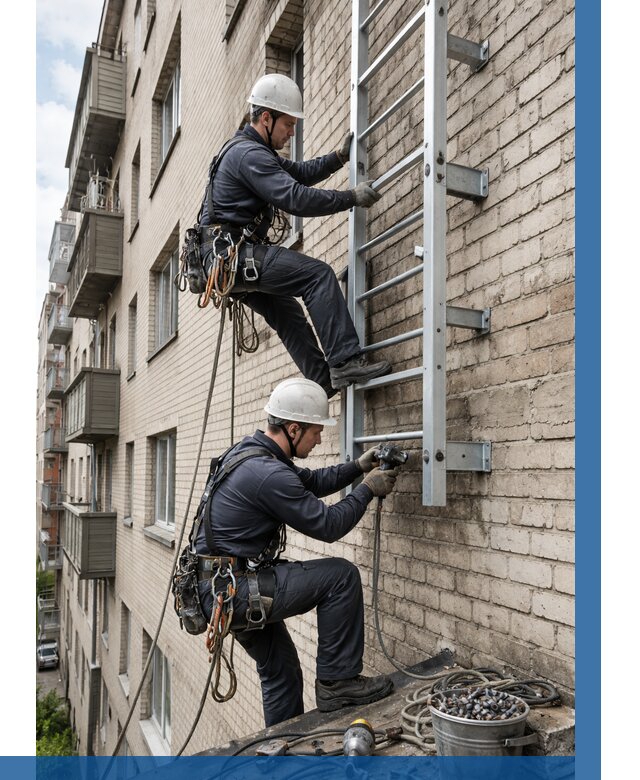 Монтаж пожарной лестницы в Златоусте от 25775 р заказать у ВЫСОТНИК-Злт