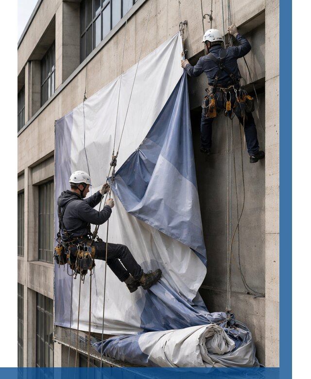 Демонтаж баннеров с фасада в Златоусте от 4640 р. | ВЫСОТНИК-Злт