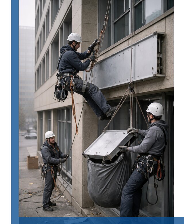 Демонтаж рекламной вывески с высотными работами в Златоусте