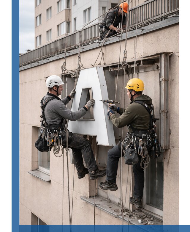 Ремонт и восстановление наружных вывесок на высоте в Златоусте