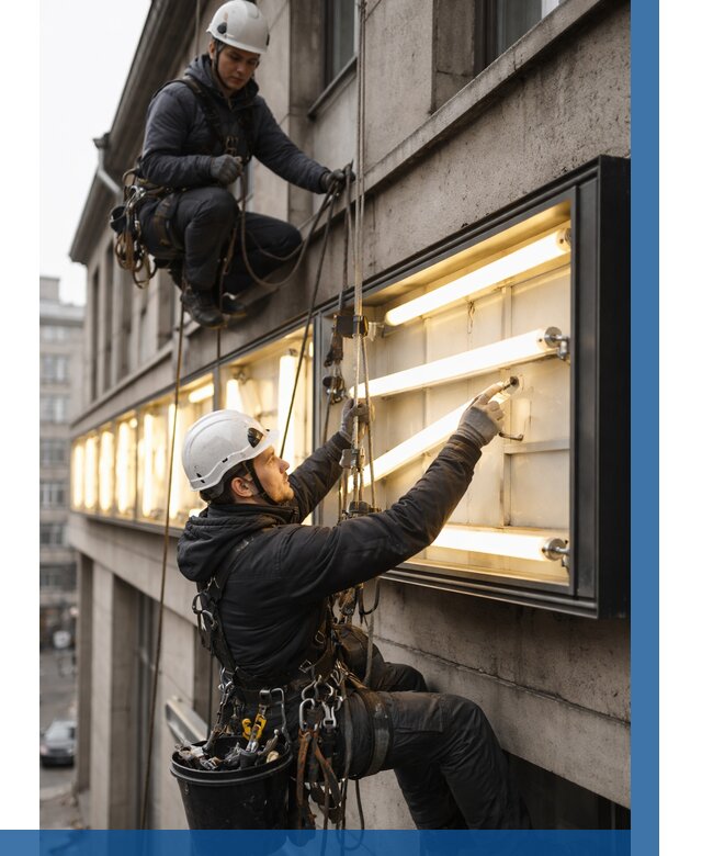Замена ламп в вывеске в Златоусте под ключ от 3609 р. | ВЫСОТНИК-Злт