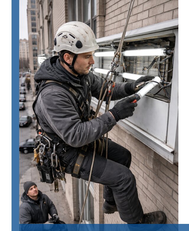 Профессиональная замена ламп в наружной вывеске в Златоусте