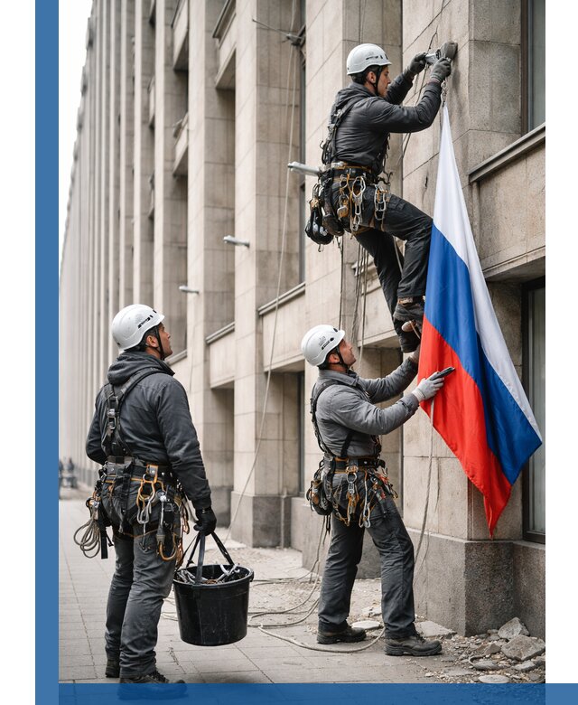 Профессиональная установка флагов на фасаде в Златоусте