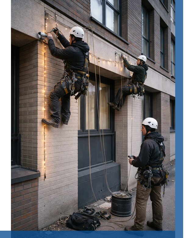 Монтаж гирлянд на фасаде в Златоусте от 3609 р. | ВЫСОТНИК-Злт