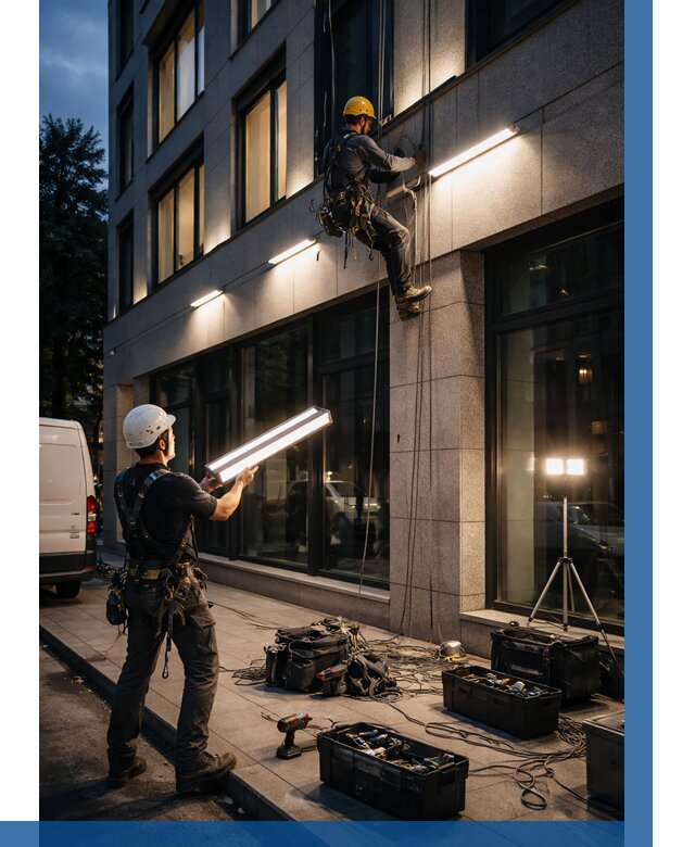 Монтаж архитектурной подсветки здания в Златоусте от 2578 р.|ВЫСОТНИК-Злт