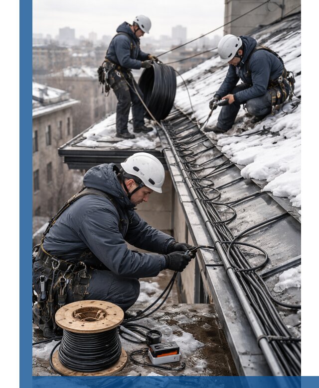 Монтаж греющего кабеля на кровле в Златоусте под ключ