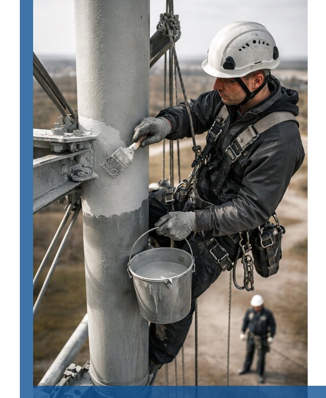 Покраска мачт связи в Златоусте промышленными альпинистами