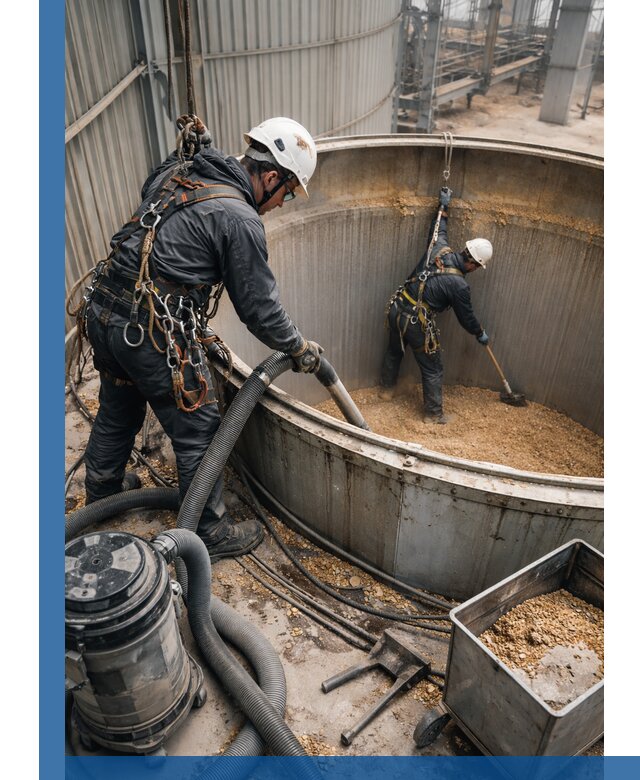 Профессиональная чистка зерновых бункеров в Златоусте с выездом