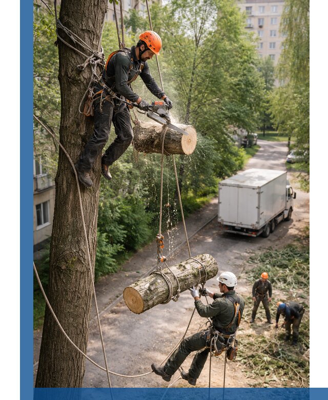 Спил деревьев альпинистами в Златоусте, безопасно и без повреждений